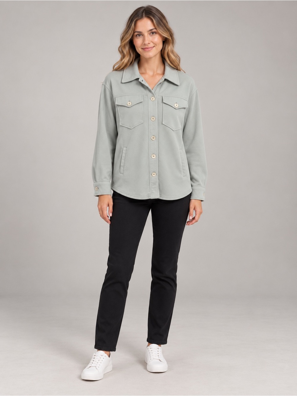 Bagatelle Collection Sage Green Knit Button Front Shacket Size S